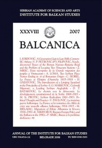 BALCANICA - Annual of the Institute for Balkan Studies XXXVIII